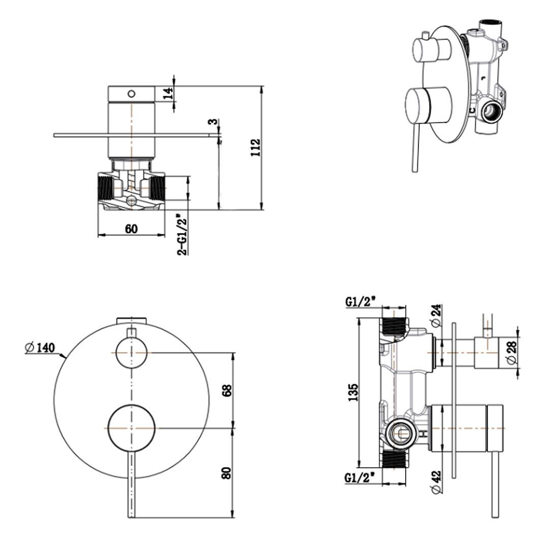 Mica Shower Mixer Diverter