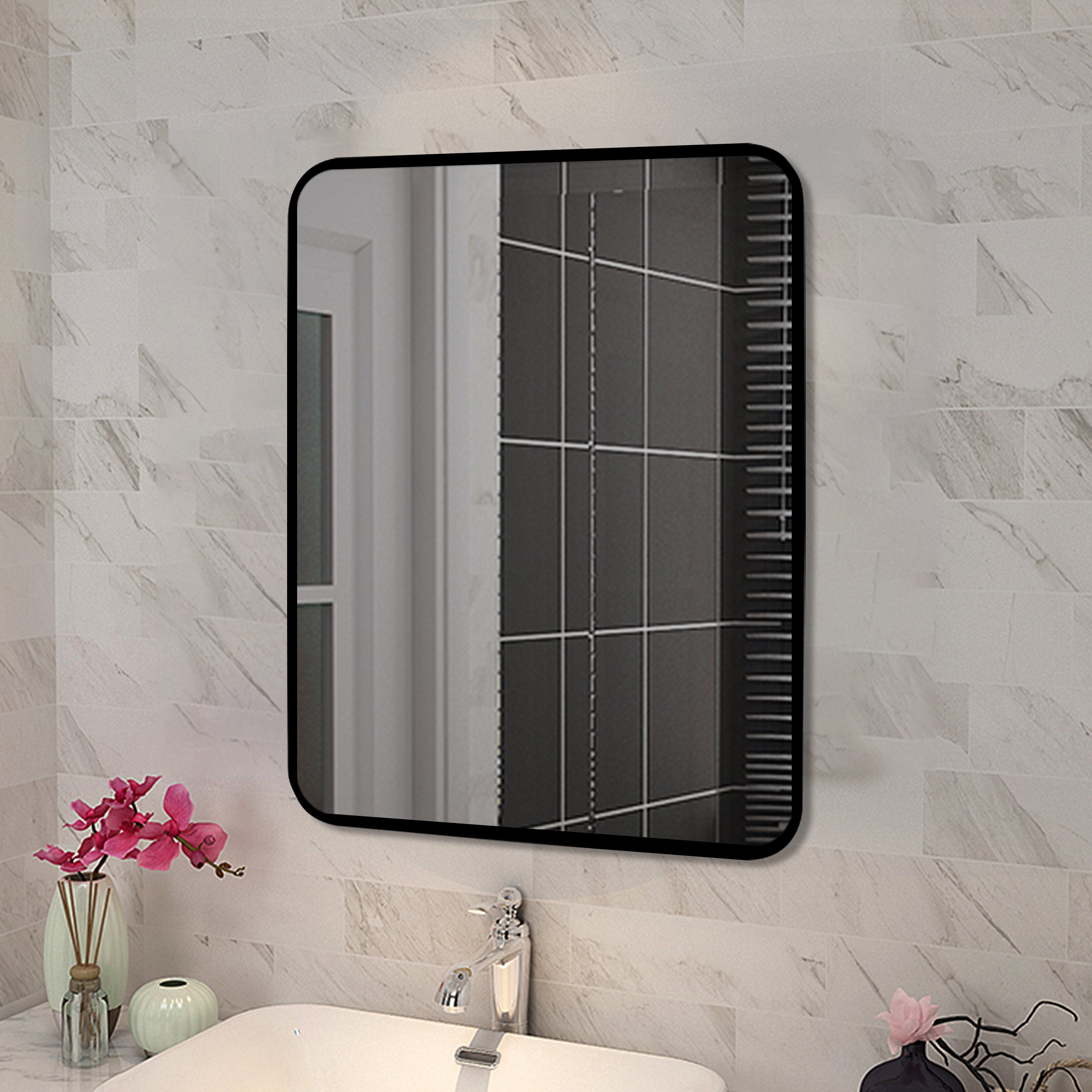 500*650*40mm Square Black Aluminium Wall Mirror