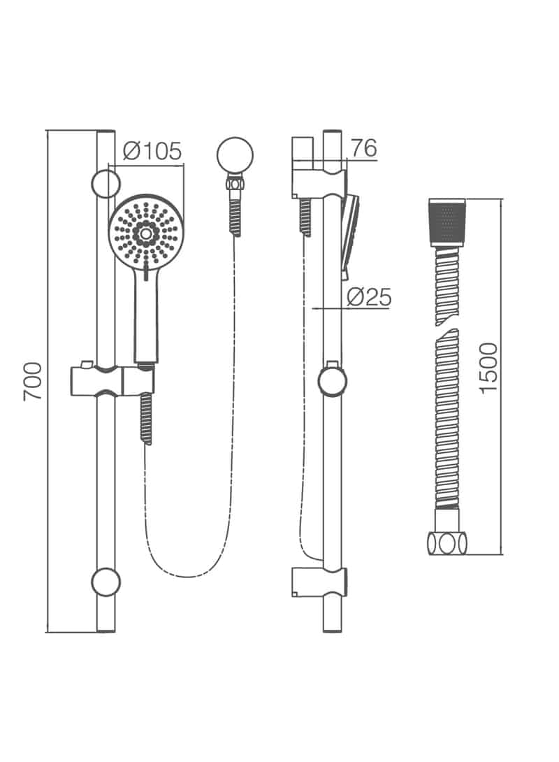 TE119  Shower Head on Rail
