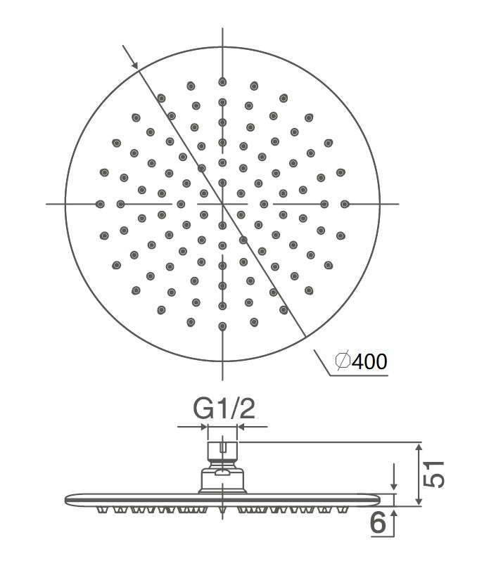 TE144 - Shower Head, 6mm Thick, Laser Welded   (400mm)