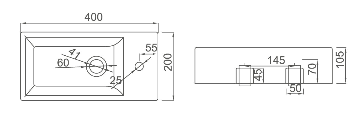 TE472 - Wall Hung Basin  **L or RH Taphole Available**
