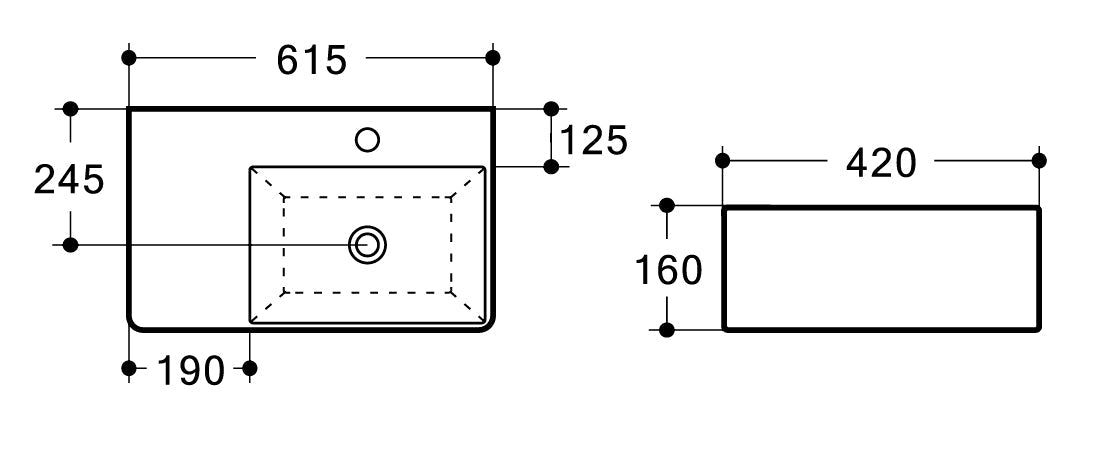 TE475 - Wall Hung Basin **Left or Right Bowl