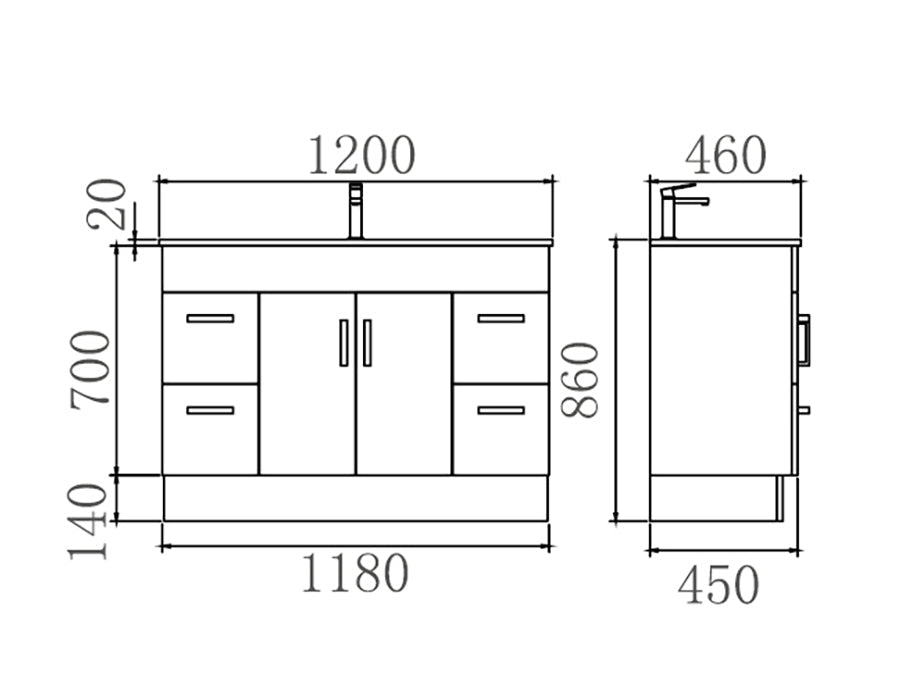 TE545- Freestanding Vanity 1200