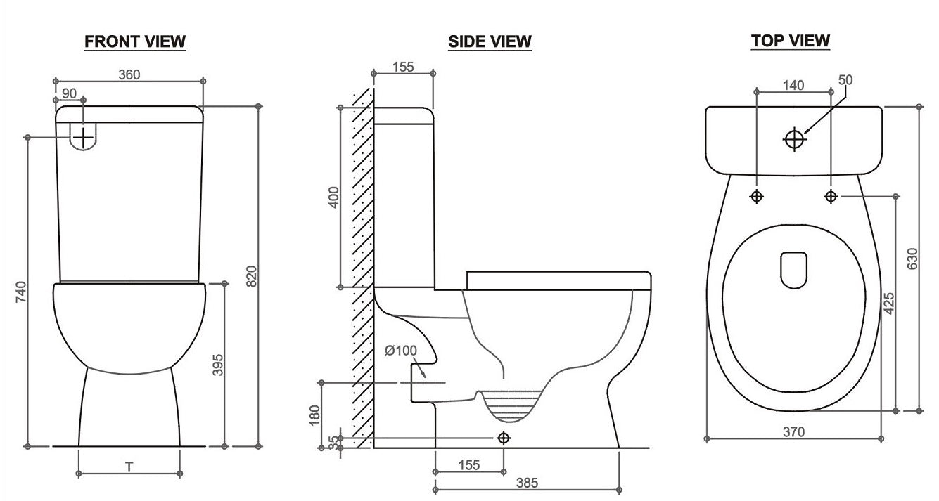 TE579 - Close Coupled Rimless P-Trap Toilet Suite