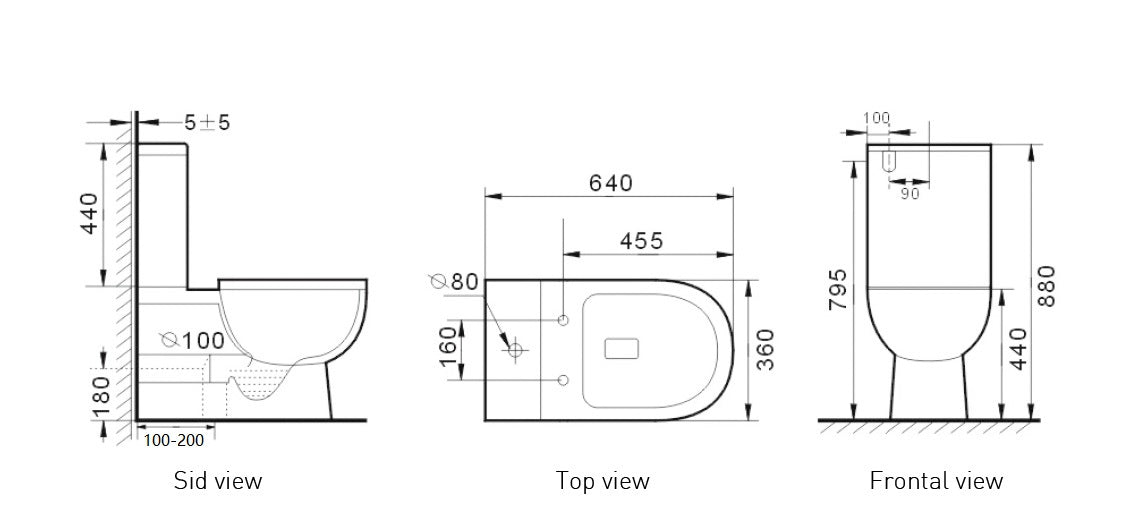 TE581 -  Universal Wall Faced Rimless Toilet Suite