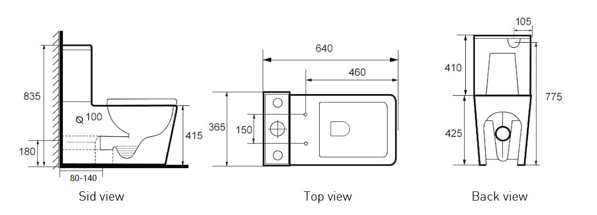 TE584 -  Universal Wall Faced Rimless Toilet Suite