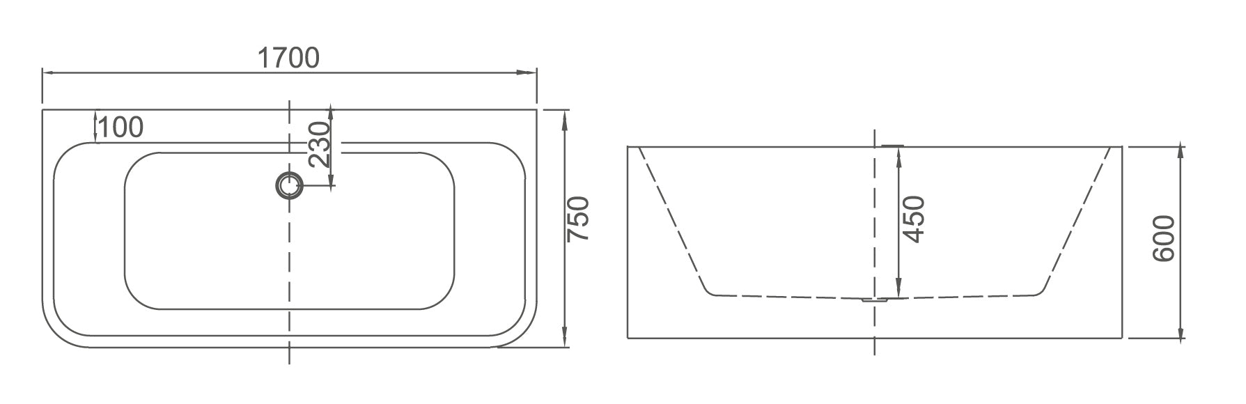TE640 - Back To Wall Bathtub 1700