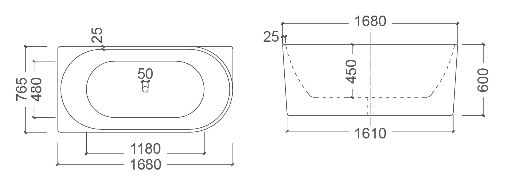TE642 - Back and Left Side to Wall Corner Bath Tub 1700