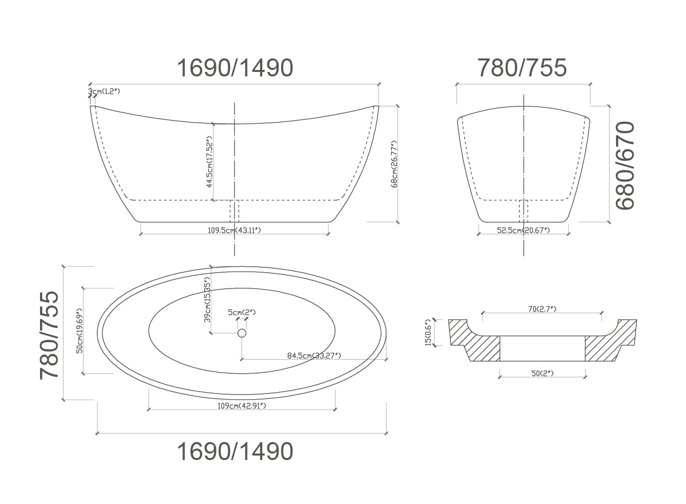 TE649 - Freestading Bathtub 1500