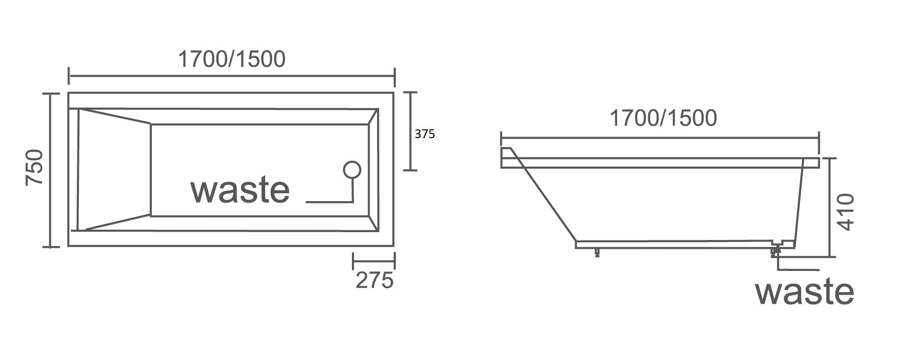TE652 - Insert Bath Tub with Tile Lip 1700