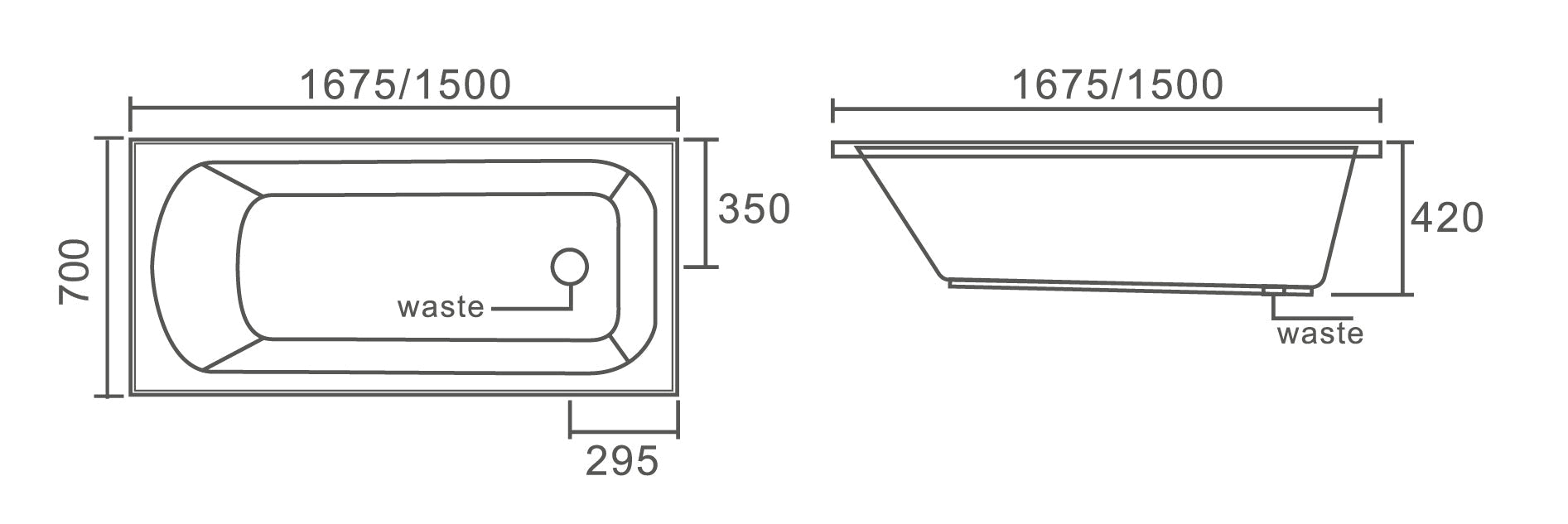 TE654 - Insert Bath Tub with Tile Lip 1675