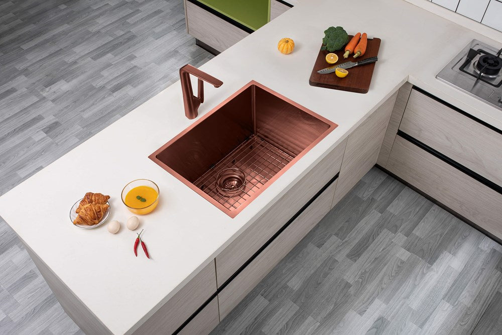 304 Stainless Steel Rose Gold Hand-made Single Bowl Kitchen Sink(Round Edges) 600*450*230mm