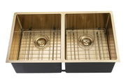 304 Stainless Steel Gold Hand-made Double Bowl Kitchen Sink 820*457*230mm