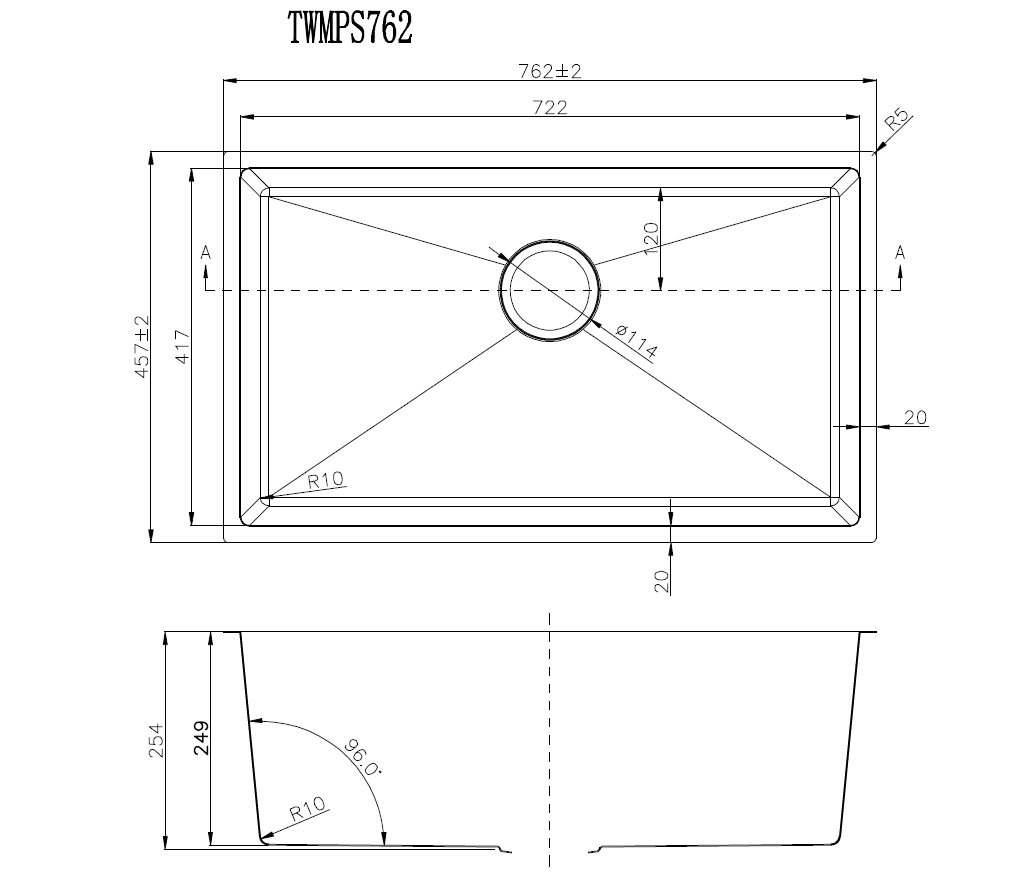 762x457x254mm 1.2mm Handmade Top/Undermount Single Bowl Kitchen Sink 304 Stainless Steel (Copy)
