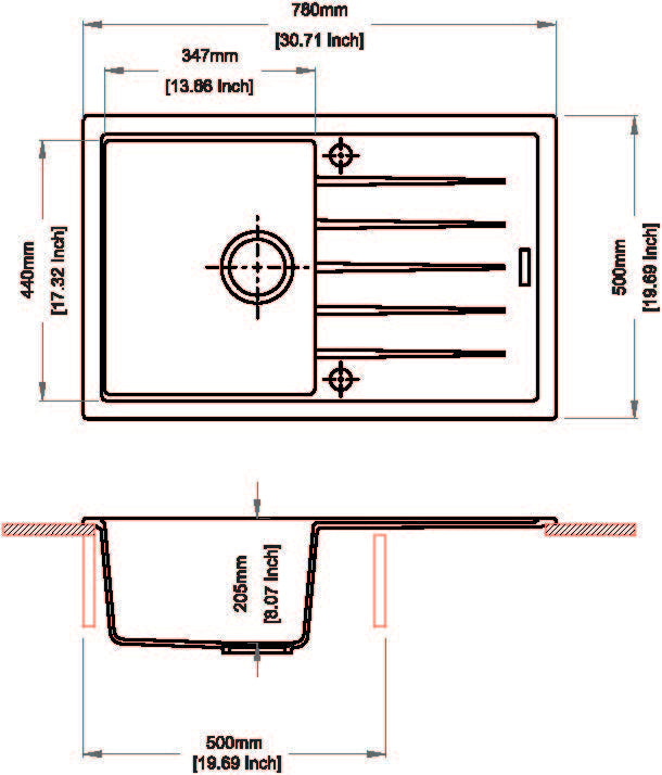 Carysil Vivaldi Single Bowl with Drainer Granite Kitchen Sink 780*500mm