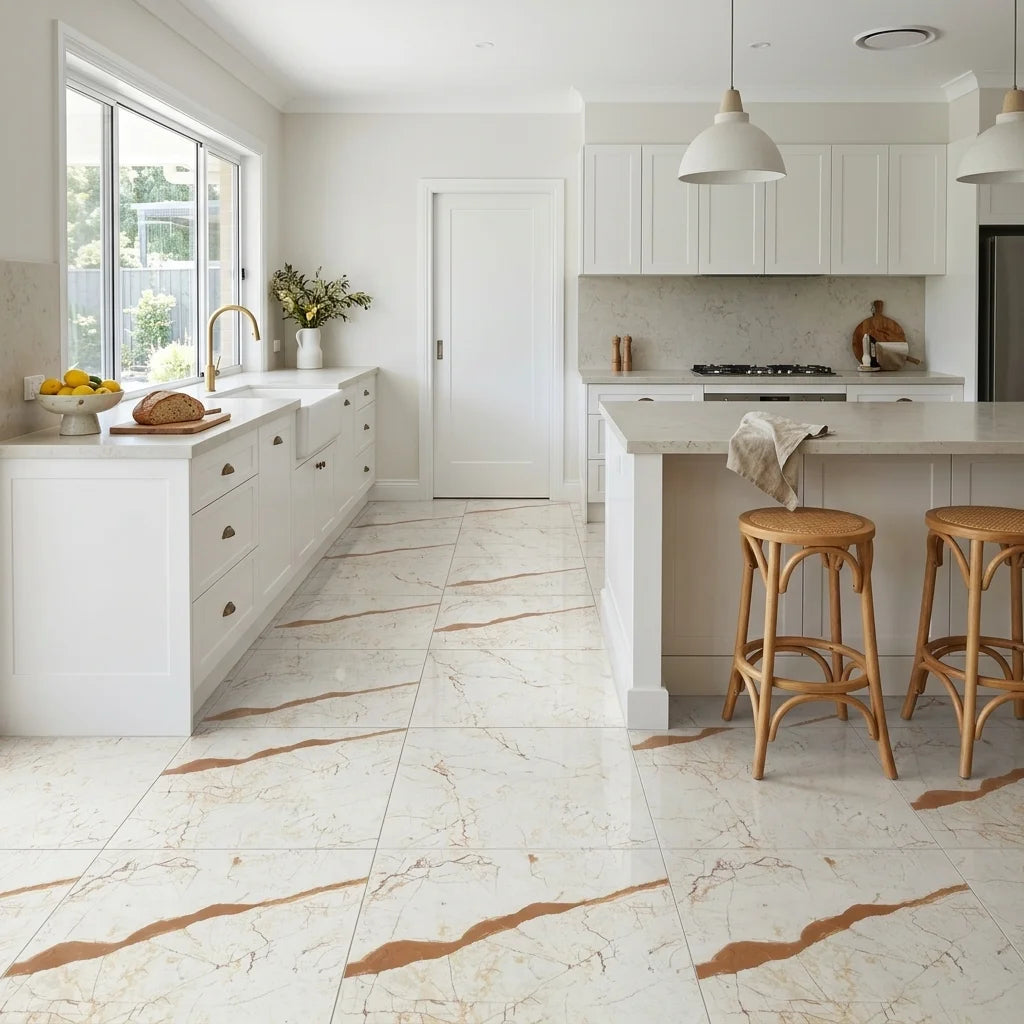 AQULAR 600X600 POLISHED — open-plan kitchen