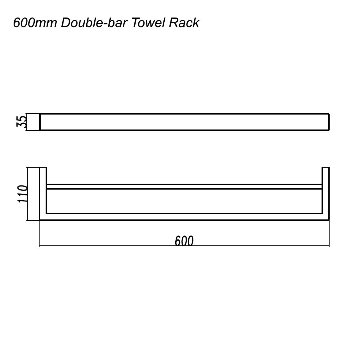 Norico Cavallo Brushed Nickel Square Double Towel Rail 600mm