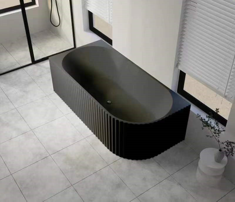 1700x800x600mm Gina Fluted Left Corner Gloss Black