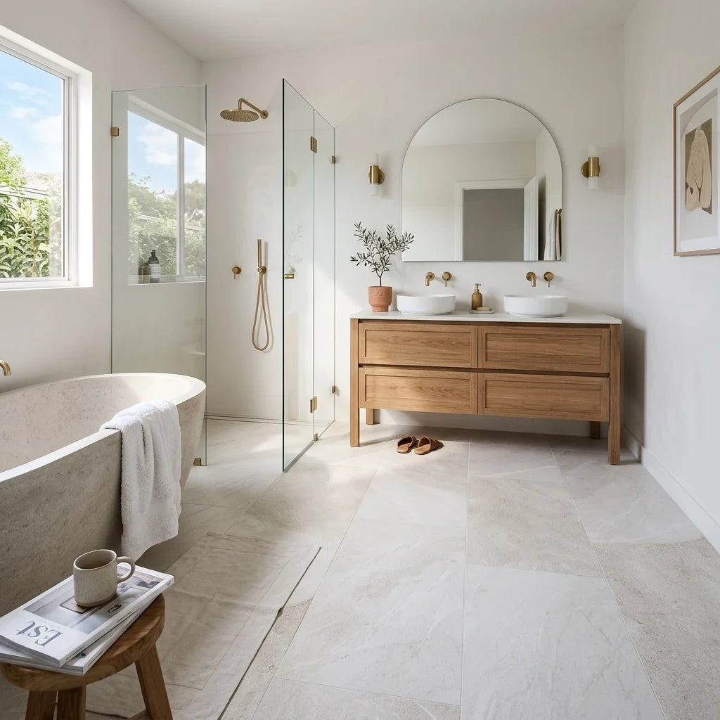 BHCA13 Bianca Perla Honed Marble 914x457x15 — ensuite bathroom