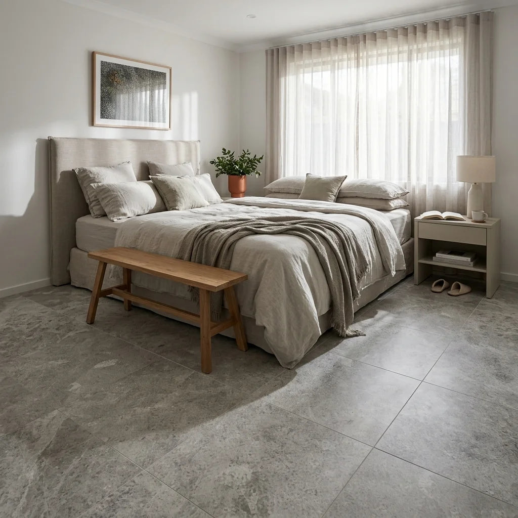 BHCA14 Tundra Grey Honed Marble 914x457x15 — bedroom
