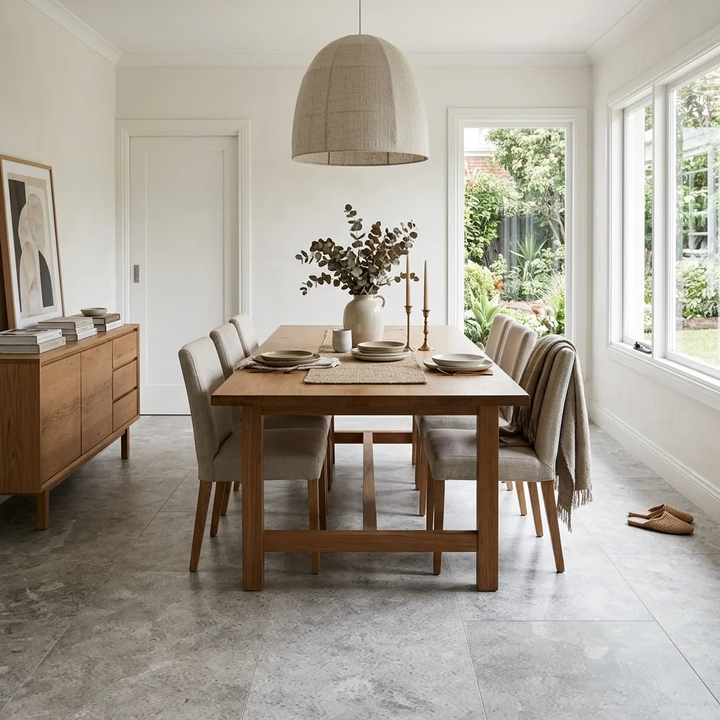 BHCA14 Tundra Grey Honed Marble 914x457x15 — dining room