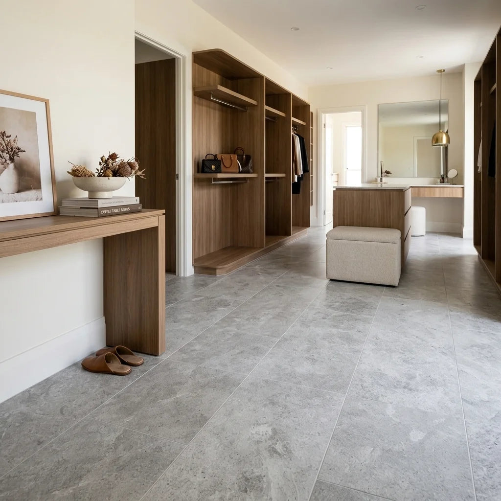 BHCA14 Tundra Grey Honed Marble 914x457x15 — walk-in robe