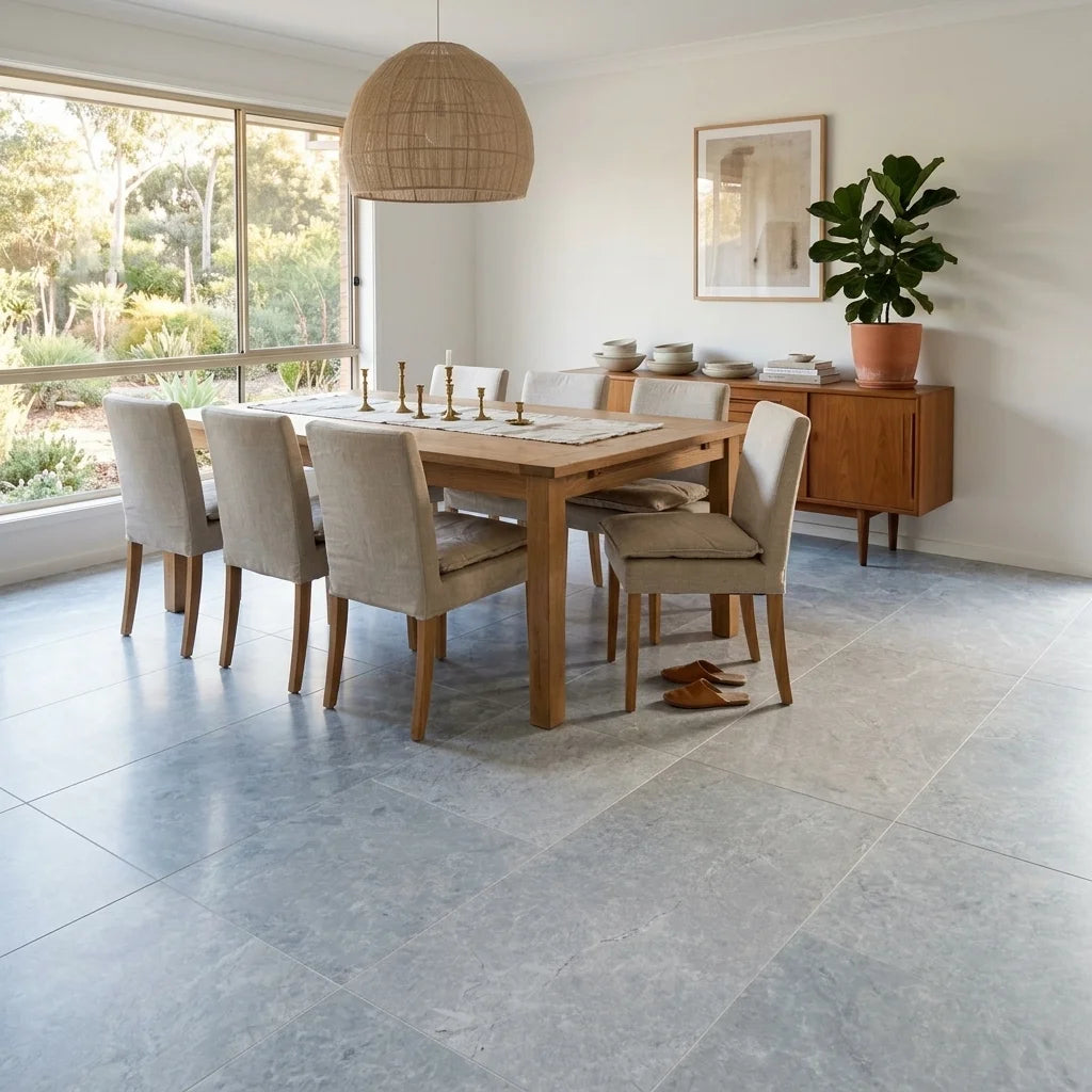 BHCA15 Tundra Blue Honed Marble 914x457x15 — dining room