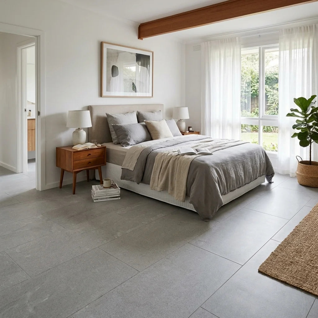 BHCA17 Pearl Grey Tumbled &amp; Sandblasted Marble 610x406x12 — bedroom