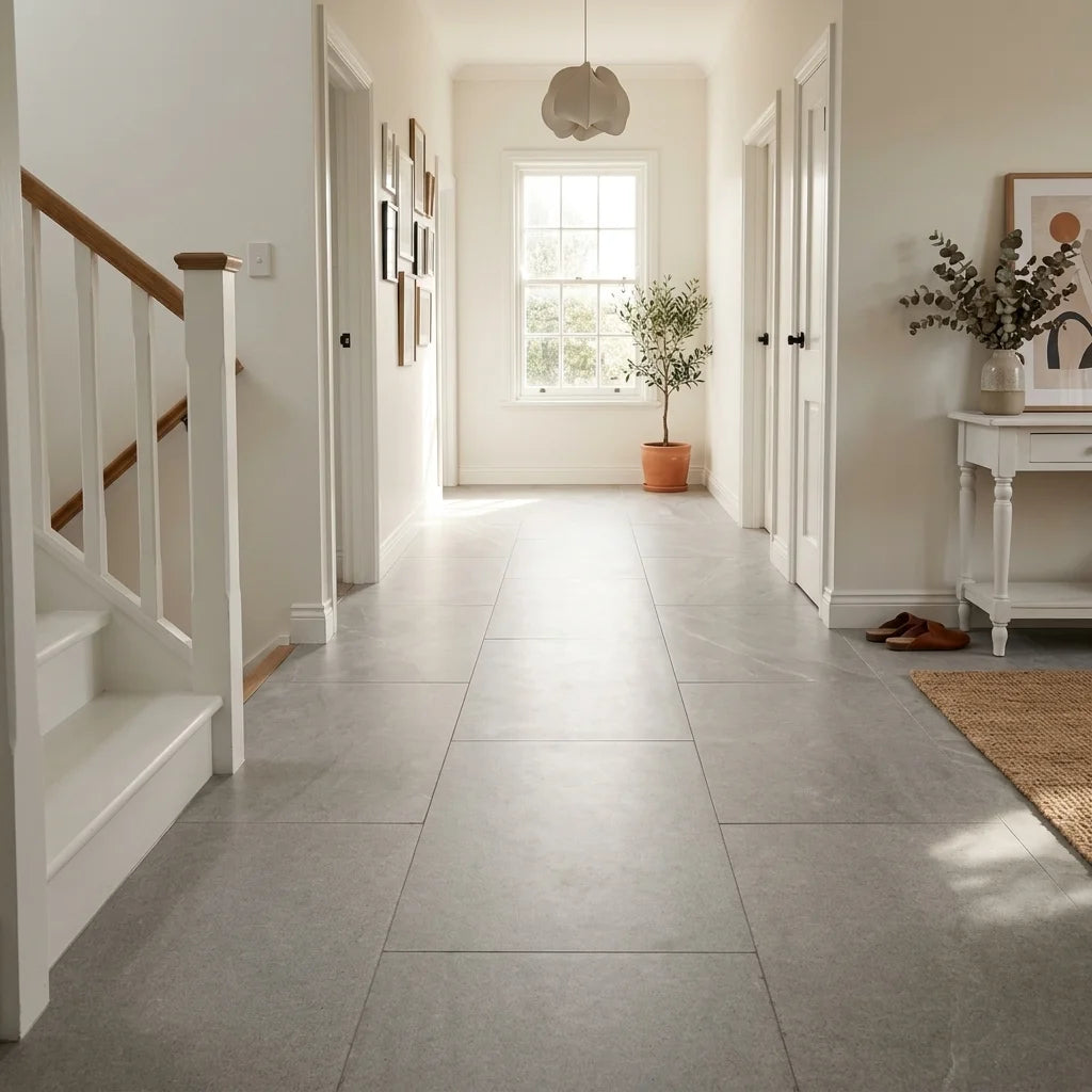 BHCA17 Pearl Grey Tumbled &amp; Sandblasted Marble 610x406x12 — stair landing