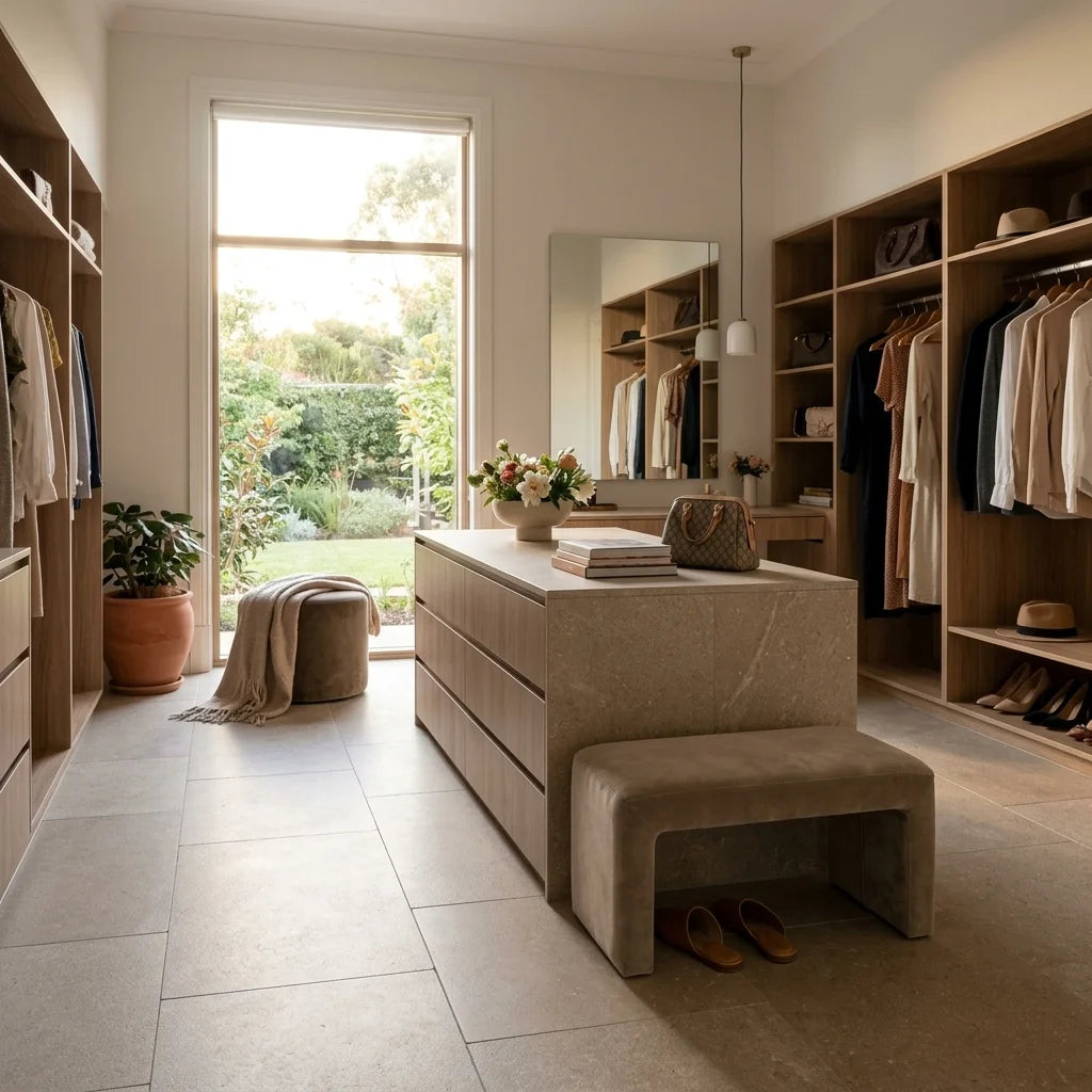 BHCA4 610x406x12 Tumbled &amp; Acid Washed Limestone — walk-in robe