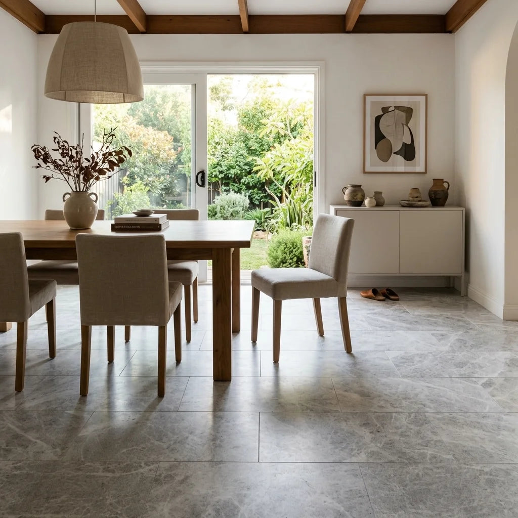 BHCA5 Tundra Grey Sandblasted Marble 610x406x30 — dining room