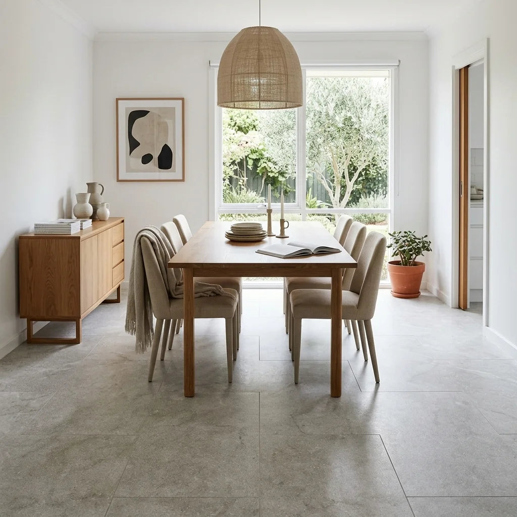 BHCA8 Flamed &amp; Tumbled Marble 610x406x12 — dining room