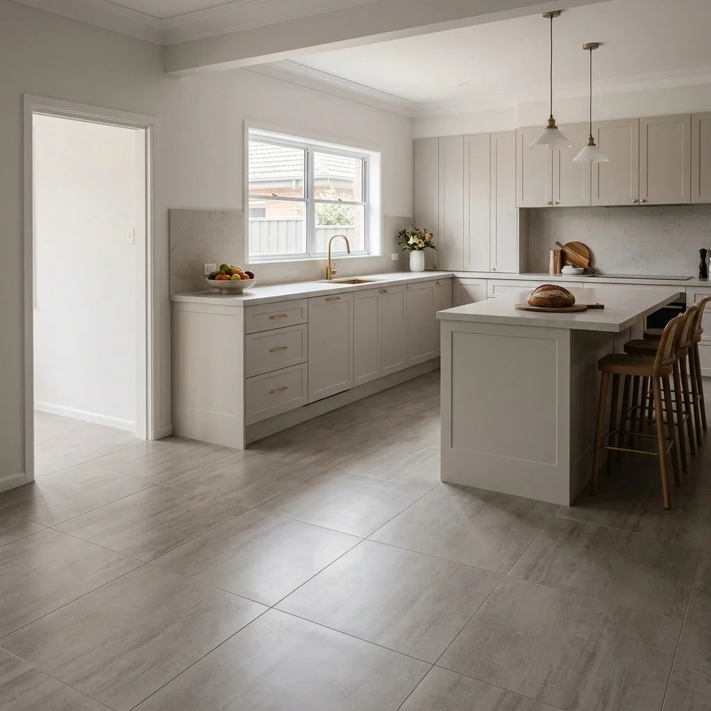 BHCS100 LINK TAUPE 600X600 MATT — open-plan kitchen