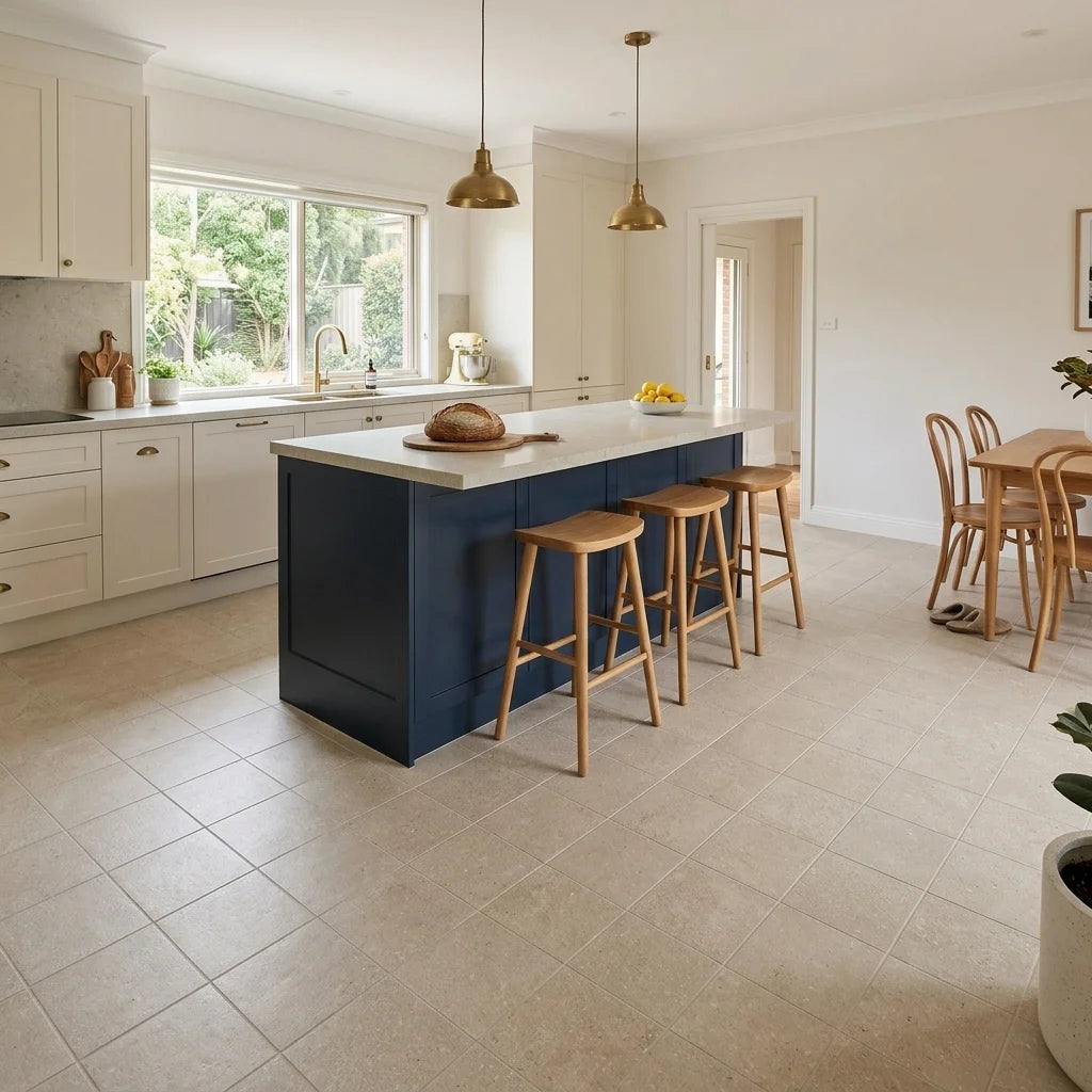 BHCS110 UNIVERSAL BEIGE 600X600 MATT — open-plan kitchen