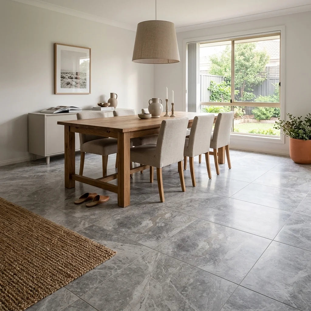 BHCS113 / BHCS117 TUNDRA GREY 600X600 POLISHED — dining room