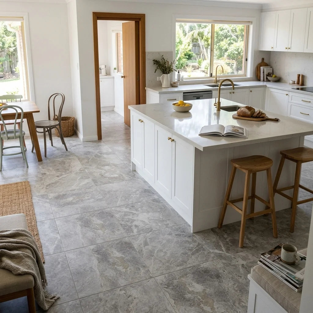 BHCS118 PARADISE TUNDRA GREY 600X600 MATT — open-plan kitchen