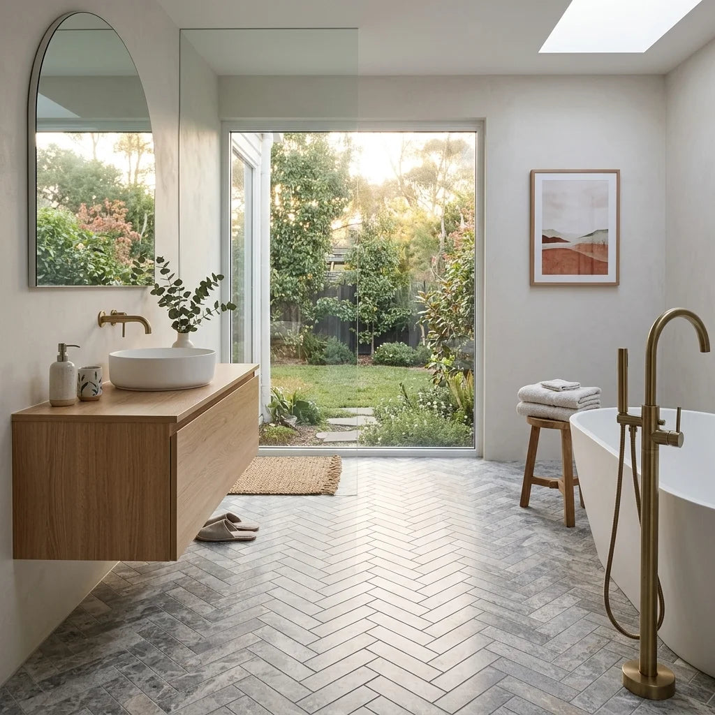 BHCS119 PARADISE TUNDRA GREY CHEVRON MOSAIC — main bathroom