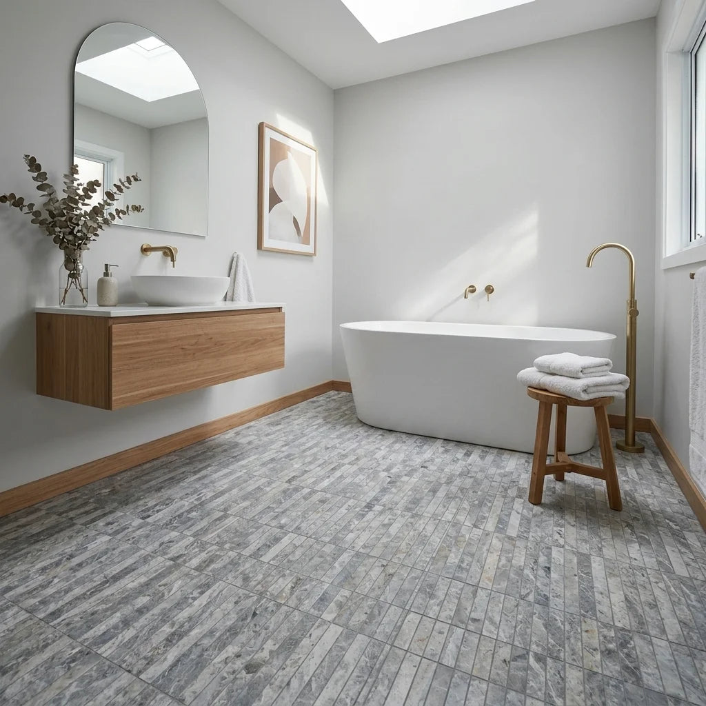 BHCS120 PARADISE TUNDRA GREY FINGER MOSAIC — main bathroom