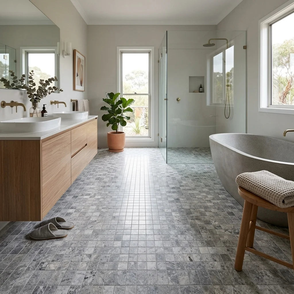 BHCS122 PARADISE TUNDRA GREY SQUARE MOSAIC — ensuite bathroom