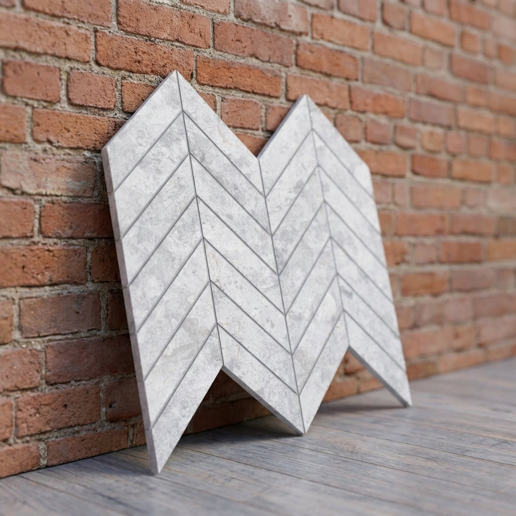 BHCS123	PARADISE TUNDRA WHITE CHEVRON MOSAIC