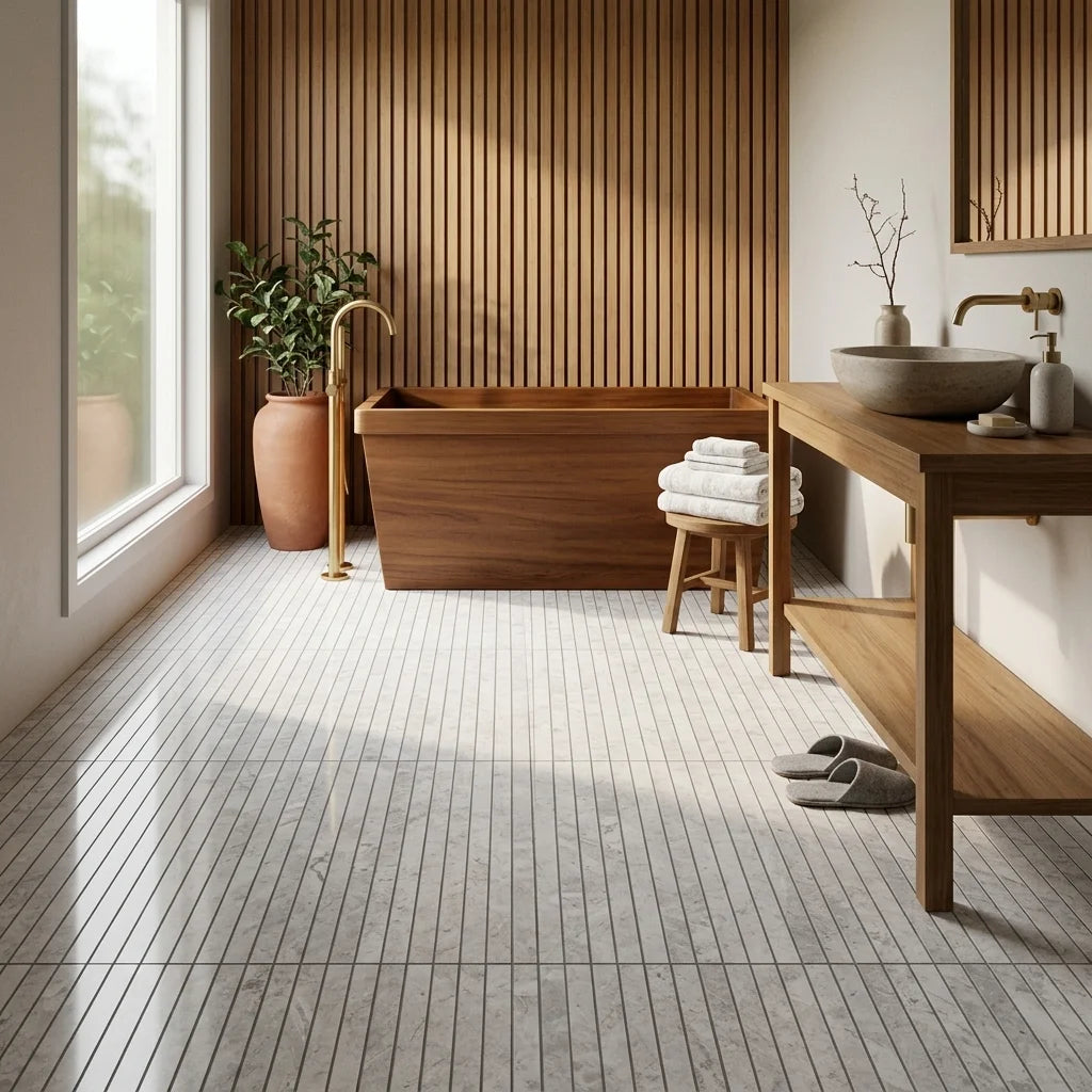 BHCS124 PARADISE TUNDRA WHITE FINGER MOSAIC — Japanese-inspired ensuite