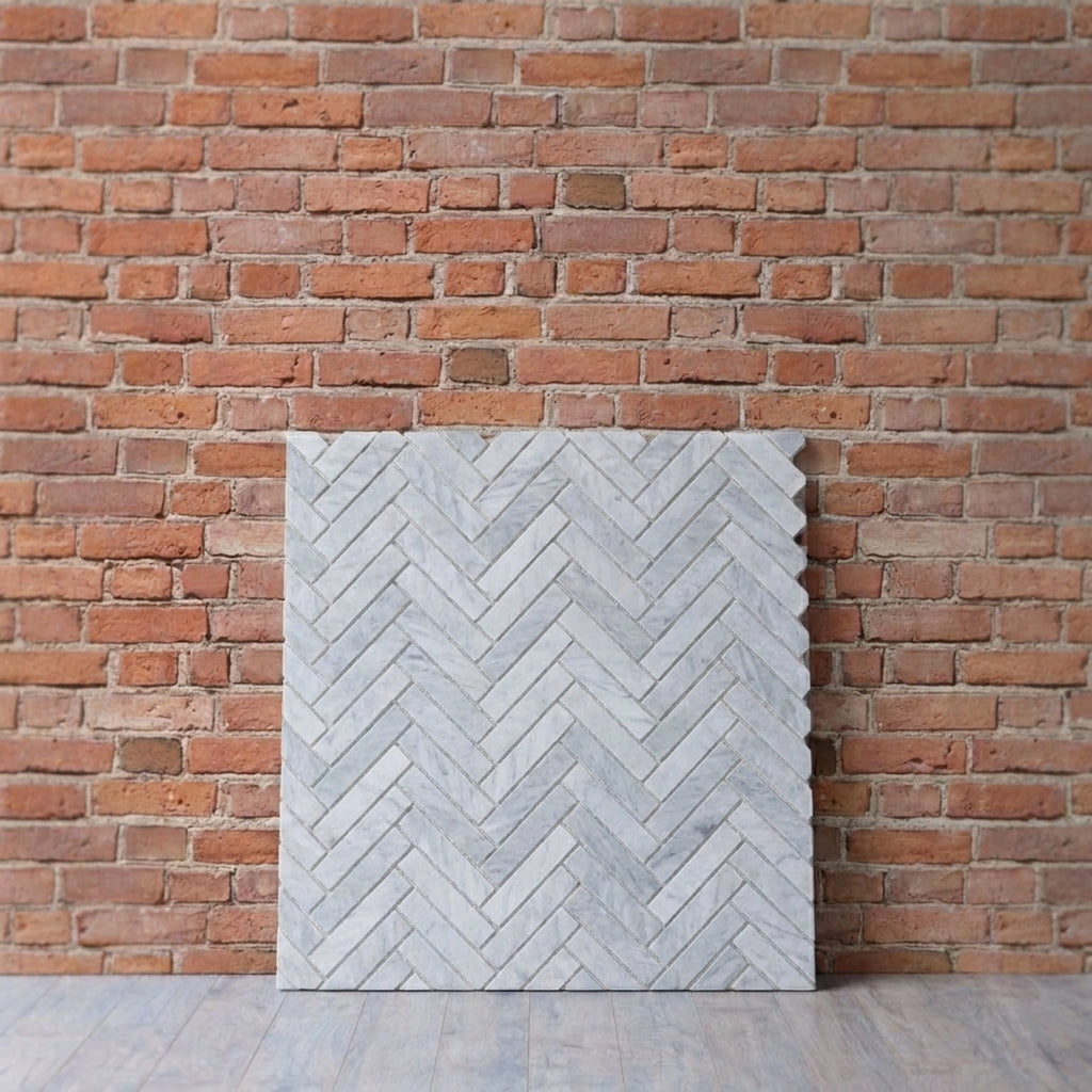 BHCS125	PARADISE TUNDRA WHITE HERRINGBONE MOSAIC