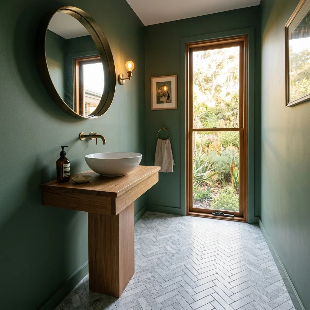 BHCS125 PARADISE TUNDRA WHITE HERRINGBONE MOSAIC — powder room