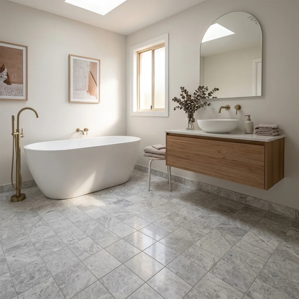 BHCS126 PARADISE TUNDRA WHITE SQUARE MOSAIC — main bathroom