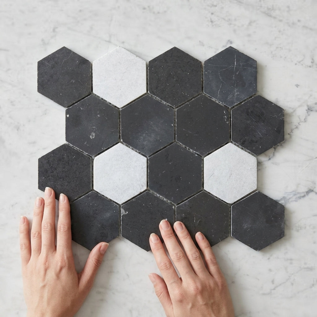 BHCS21 PETRA GREY LARGE HEXAGON MOSAIC