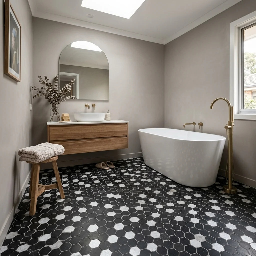 BHCS21 PETRA GREY LARGE HEXAGON MOSAIC — main bathroom