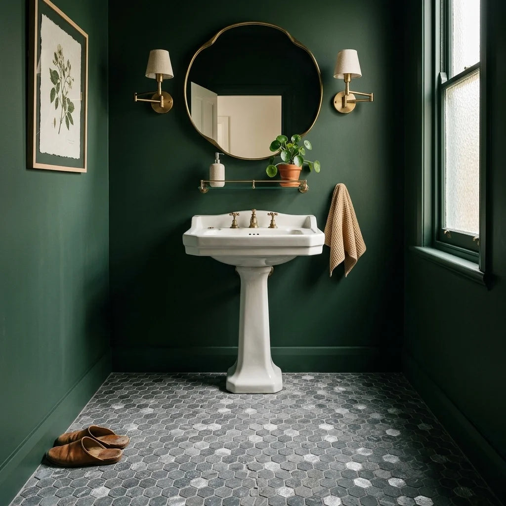 BHCS21 PETRA GREY LARGE HEXAGON MOSAIC — powder room