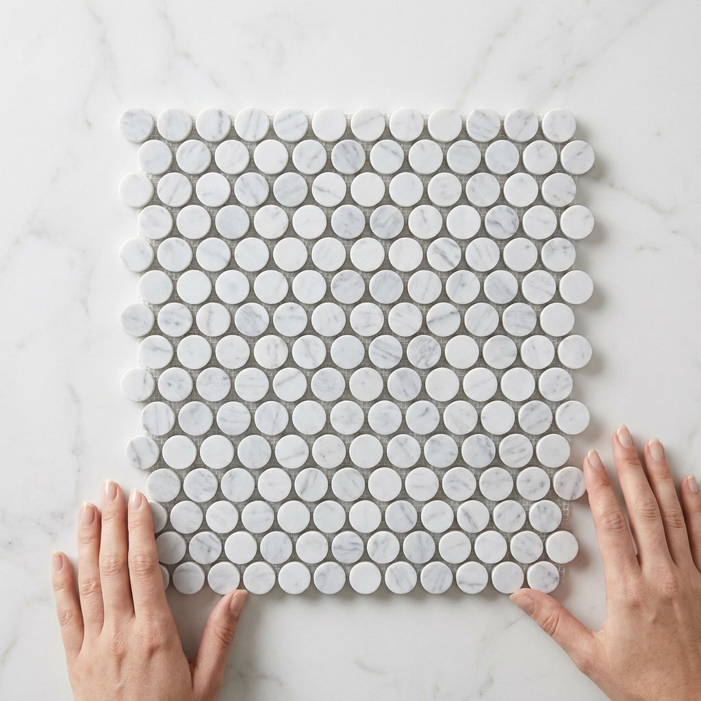 BHCS28 CARRARA PENNY ROUND MOSAIC