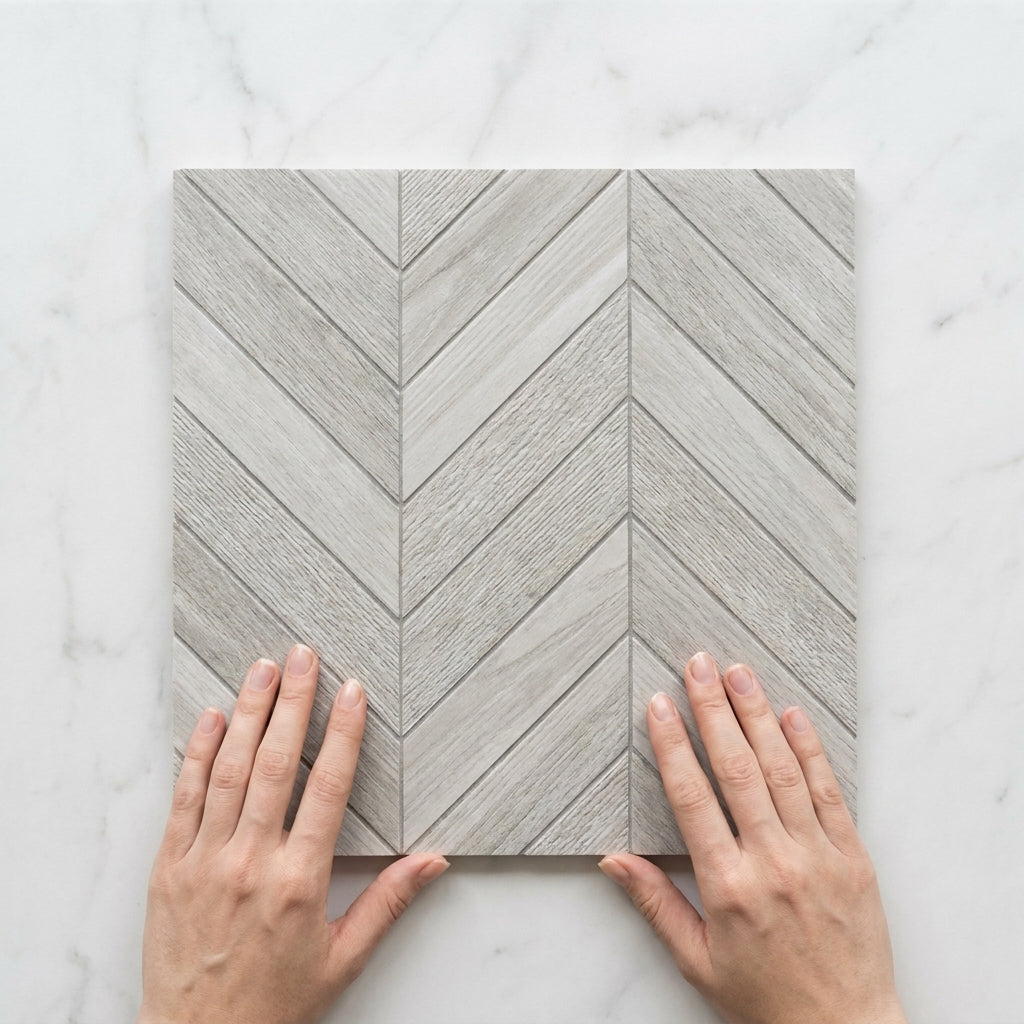 BHCS29 WOOD LIGHT GREY CHEVRON MOSAIC