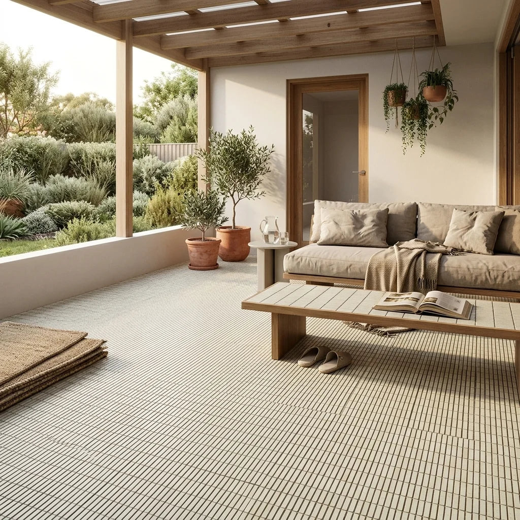 BHCS33 SPECKLE MOSAIC BEIGE 20X145 GLOSS — covered patio